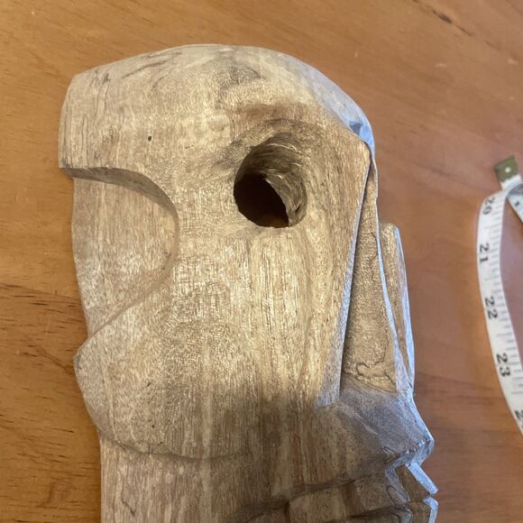 Vtg Hand Carved Wooden Skull Mask Mexican Folk Art Zihuatanejo Ixtapa Rough Hewn - Picture 5 of 8